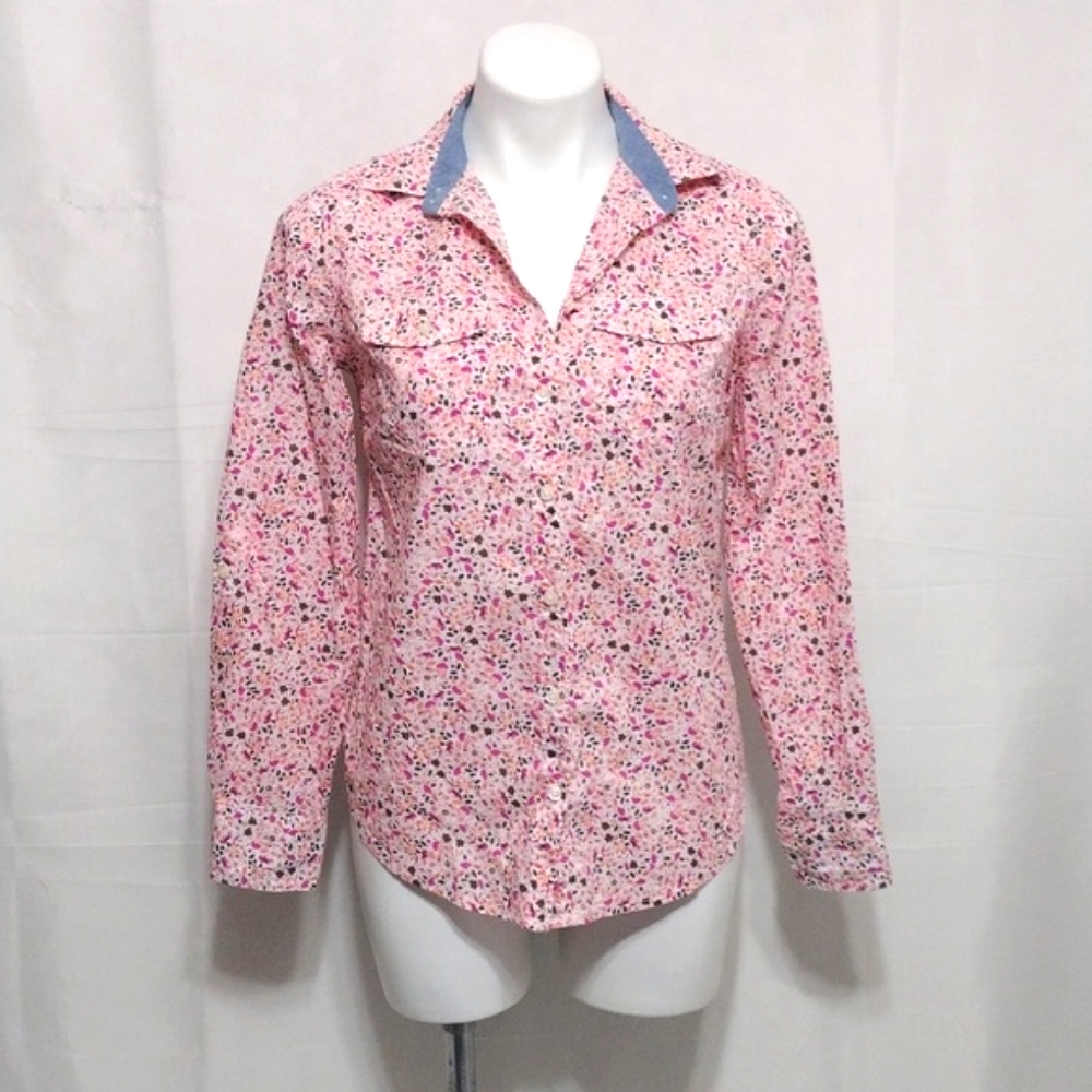 St John’s Bay Floral Print Cotton Button Down Long Sleeve Shirt S Boho Classic